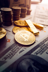 Business women put coin stack money and many bank note in office, Save money for future and Retirement.