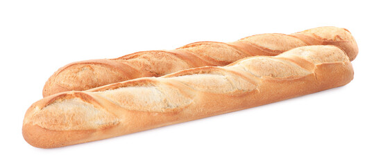 Tasty baguettes on white background. Fresh bread