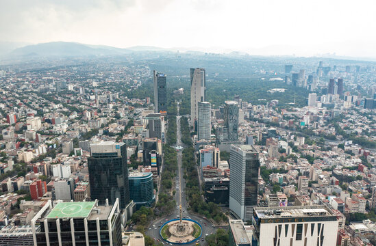 Angel of Independence Mexico City during day, Aerial View