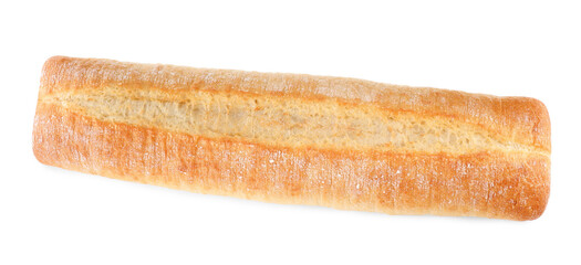 Tasty baguette isolated on white, top view. Fresh bread