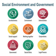 Environment or Environmental and Social Government and Governance Icon Set for ESG