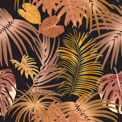 Fototapeta na wymiar Seamless vector pattern with tropical palm leaves in yellow and brown colors