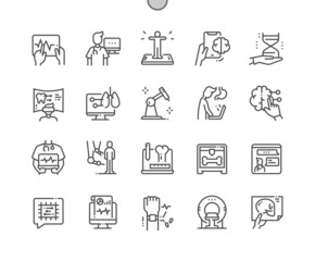 Medical technology. Robotic syringe. Advanced equipment. Health care and medicine. Chip, mri and xray. Pixel Perfect Vector Thin Line Icons. Simple Minimal Pictogram
