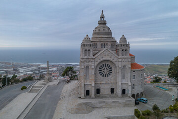 Santa Luzia church sanctuary drone aerial view in Viana do Castelo and atlantic ocean on the...
