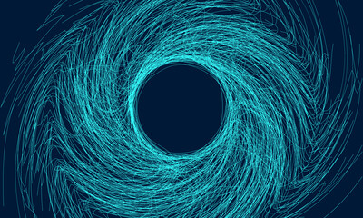 Abstract blue background with waving lines. Circle geometric illustration. Big Data concept. Chaos and order motion.