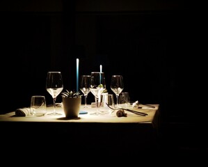 candle-lit restaurant table for a romantic dinner on the Ligurian Riviera