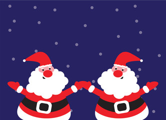 Santa Claus and gifts, New Year's greetings, with free space and snowflakes falling from the sky