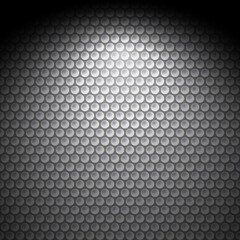 Abstract Dark Metal Cell Background with Light Effect. Perforated Texture Seamless Pattern Background. Round Dot Cyber Backdrop. Digital Futuristic Techno Wallpaper
