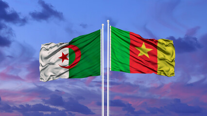 Algeria and Cameroon two flags on flagpoles and blue sky