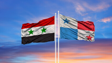Syria and Panama two flags textile cloth,