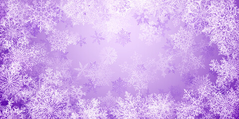 Christmas background of big complex snowflakes in purple colors