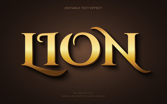 Elegant 3d golden lion font effect. Editable text style perfect for logotype, title of book, movie or heading text