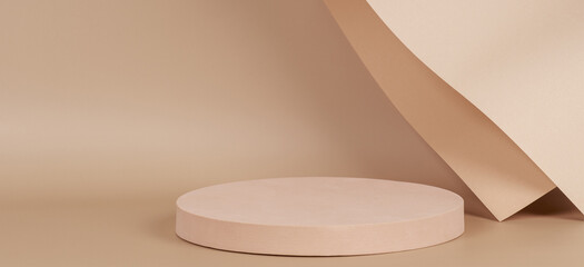 Abstract trendy composition with empty round podium platform for product presentation and curve...