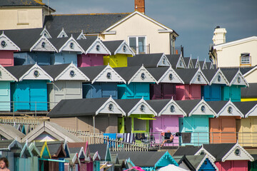 Colorful Beach Huts in the traditional British seaside resort of Walton On the Naze Essex