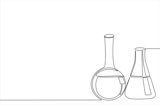 continuous line drawing of Laboratory glassware isolated over white background