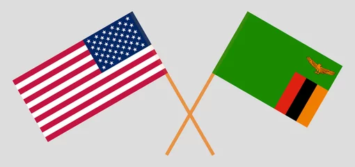 Foto op Aluminium Crossed flags of the USA and Republic of Zambia. Official colors. Correct proportion © valyalkin