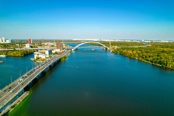 Naklejka premium Aerial view of the city on the river