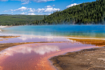 Beautiful abstract view of the colors of Grand Prismatic Spring in Yellowstone National Park