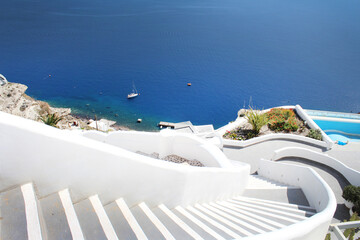 Stairs leading to the bay at Santorini Island