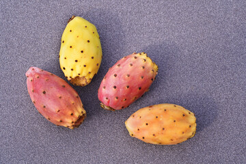 Prickly pear . ( Cactus fig )  Various colors, white, red, orange 