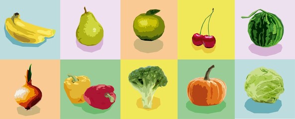 vegetables and fruits.  Flat design vector illustration concepts.