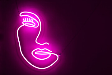 Pink neon sign beauty face. Trendy style. Neon sign. Custom neon. Home decor.