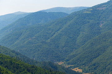 Rhodopes, are a mountain range in Southeastern Europe. Panorama. The forest area covers the mountains.