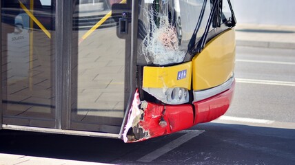 Road accident. Broken in an accident the city bus.