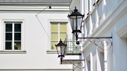 Renovated old tenement house, view of a scrap of a building