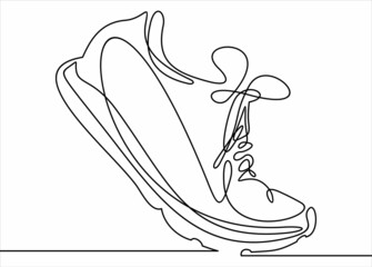 Vector illustration of sneakers. Sports shoes in a line style. Continuous one line