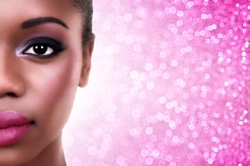 Beautiful black African American woman wearing makeup