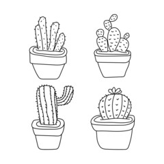 Set of line art cactus plant design