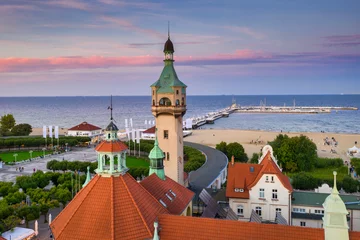 Wall murals The Baltic, Sopot, Poland Beautiful architecture of Sopot city by the Baltic Sea at sunset, Poland.