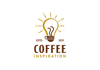 Coffee for innovation / inspiration. Coffee glass with light bulb logo design template