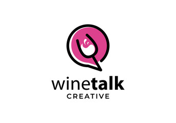 Wine glass with chat symbol, talk logo design template inspiration