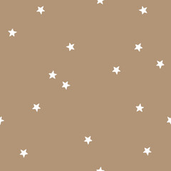 White stars on a beige background. Vector seamless pattern