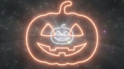 Spooky Pumpkin Halloween Shape Neon Lights Tunnel Moving in Night Sky - Abstract Background Texture