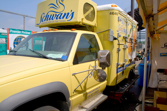 Schwan's Refrigerated Truck Servicing Food Stands. Special Olympics U Of M Bierman Athletic Complex. Minneapolis Minnesota USA