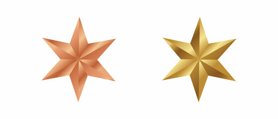 Bronze and gold star vector. 3d festive crown for the Christmas tree 2022.