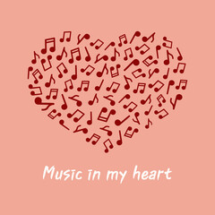 Music in my heart on a pink background	