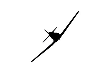Classic war plane black silhouette on white background