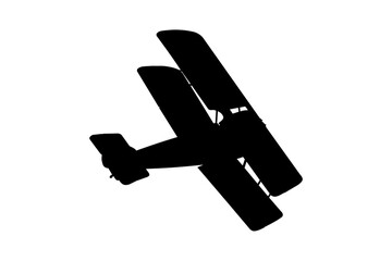 Classic biplane in flight black silhouette © Vladis