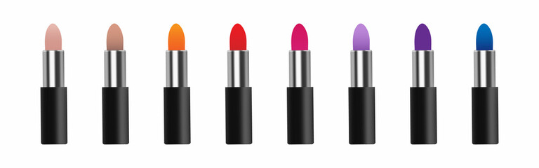 Fototapeta premium Palette of realistic lipsticks vector. Day and evening make-up.