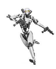 droid soldier is running fast in action and holding a pistol