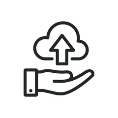 Upload to cloud icon on hand isolated on white background. Vector illustration