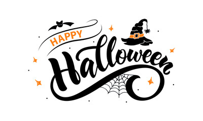 Happy Halloween handwritten text. Hand lettering typography. Modern brush ink calligraphy isolated on white background for holiday banner, poster, greeting card, party invitation. Vector illustration
