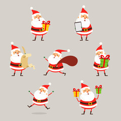 Fototapeta premium Santa Claus happy and cute set - cartoon style vector illustration isolated