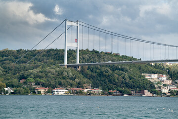 Istanbul Fatih Sultan Mehmet Bridge, Second Bosphorus Bridge. Istanbul Bosphorus view from Rumeli Fortress coast. TURKEY