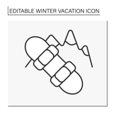  Snowboarding line icon. Extreme descent from mountain. Winter vacation concept. Isolated vector illustration. Editable stroke