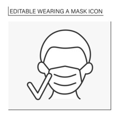  Face mask line icon. Covid19 prevention by medical mask. Healthcare concept. Isolated vector illustration. Editable stroke